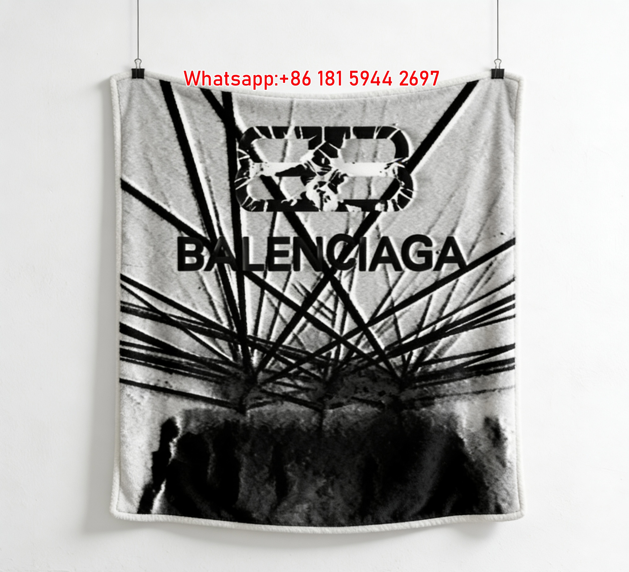 Balenciaga Cracked Logo Print Flannel Throw Blanket BA245